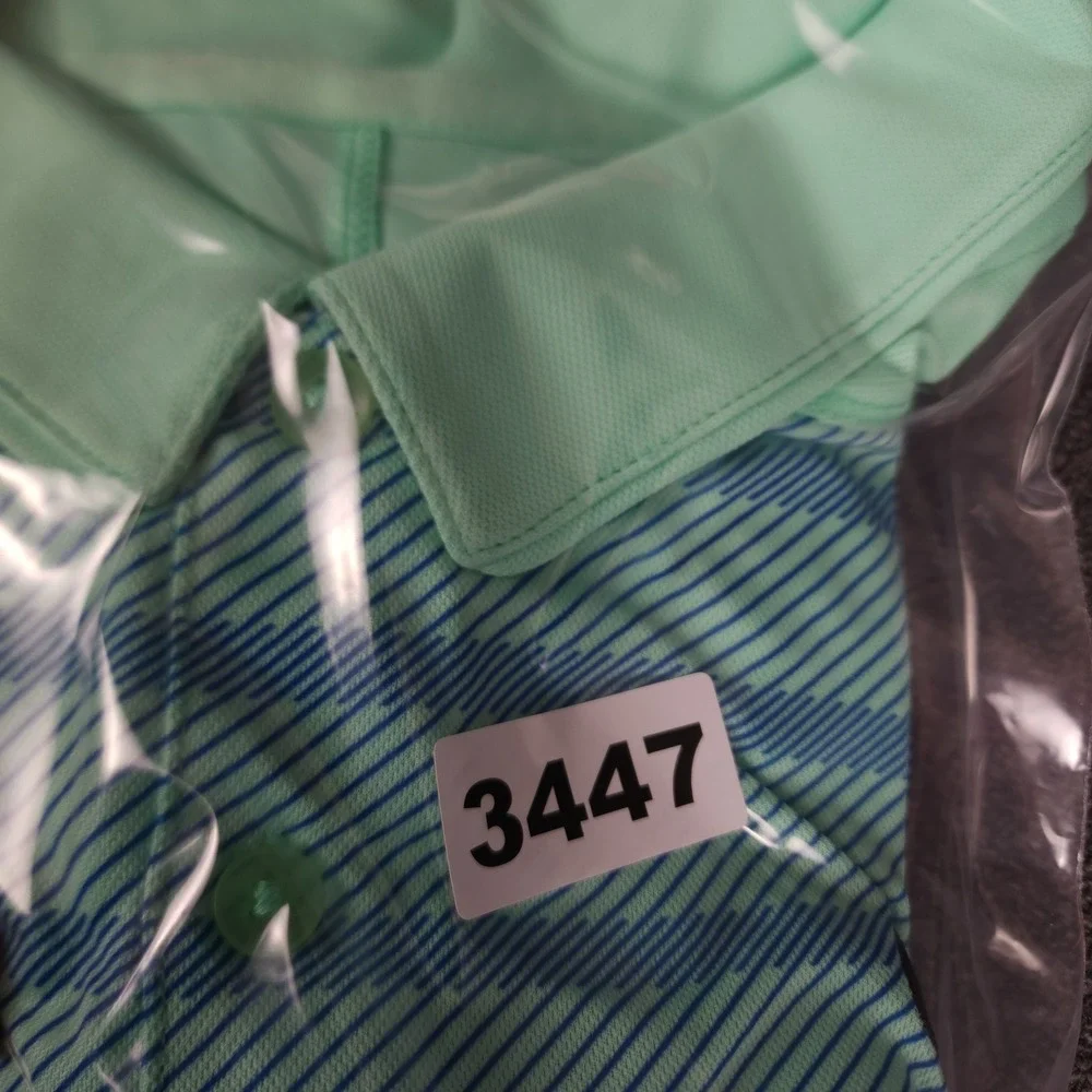 Nike Dri Fit Golf Polo Shirt Green‎ Blue Stripe Mens Large Short Sleeve Athletic
